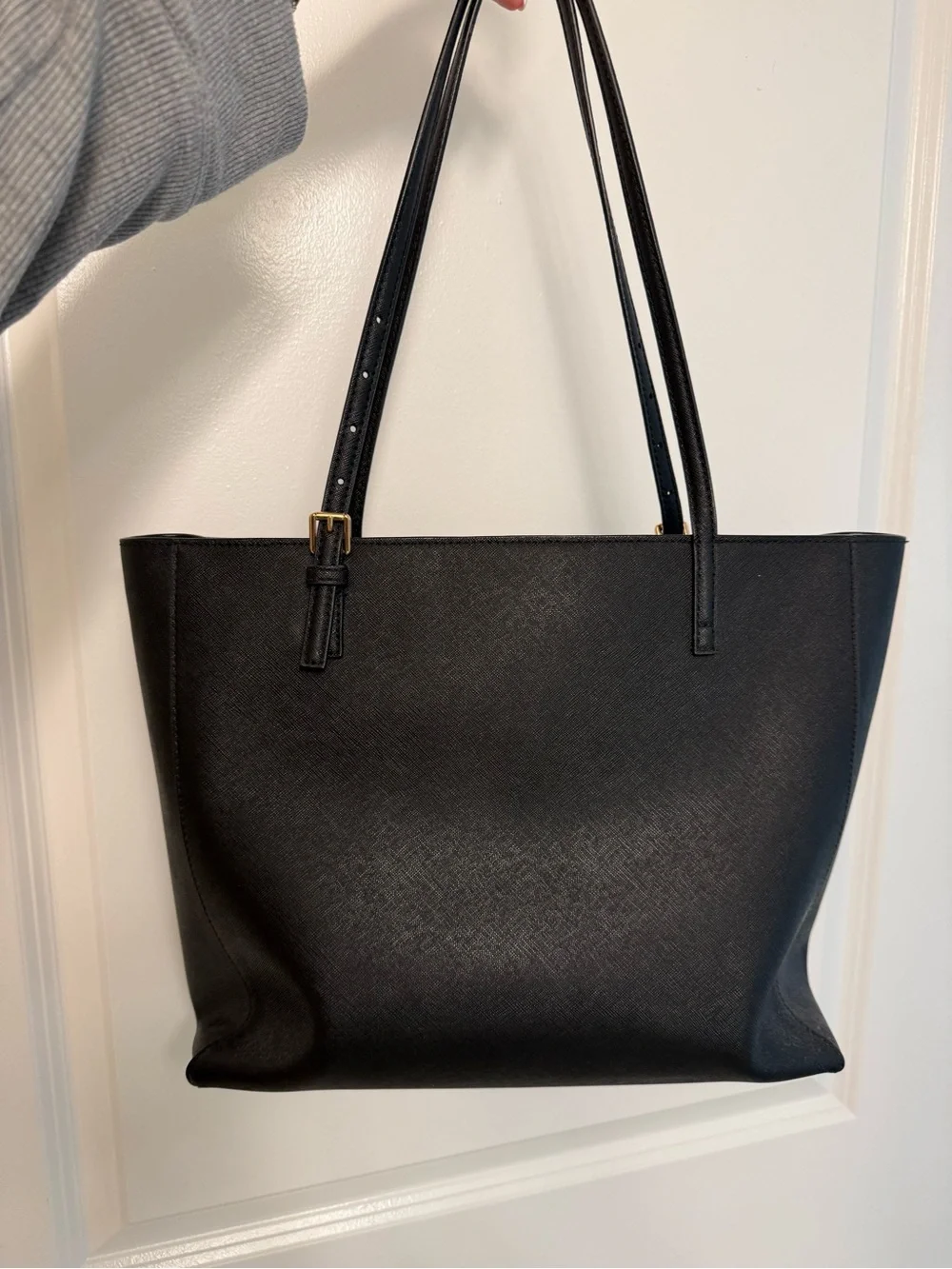 Tory Burch York Black Leather Tote with Gold Logo
